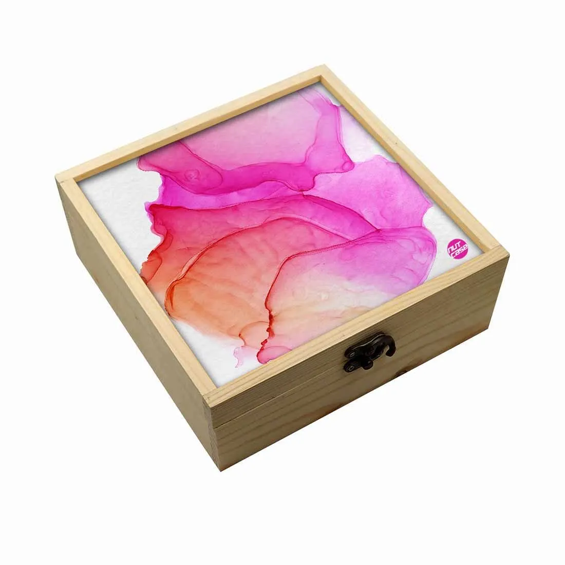 Jewellery Box Wooden Jewelry Organizer -  Pink Red Ink Watercolor