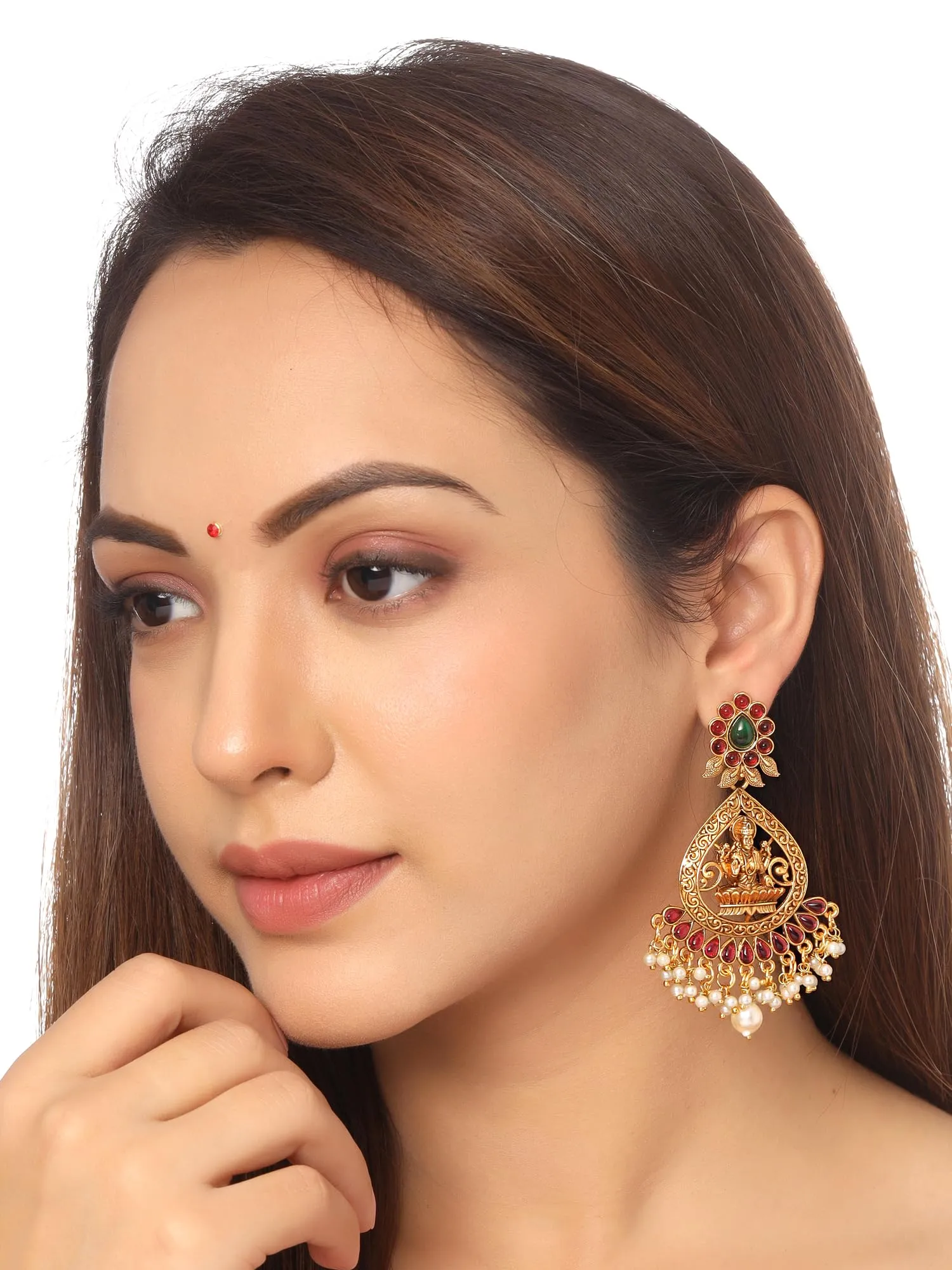 Kairangi Earrings for Women and Girls Traditional Chandbali Earrings Gold Plated | Beads Drop Temple Earrings | Birthday Gift for girls and women Anniversary Gift for Wife (Style 4)