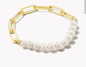 KENDRA SCOTT Ashton Gold Half Chain Bracelet in White Pearl- 9608803422