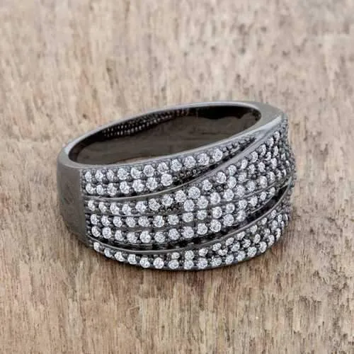 Kina 1.7ct Clear CZ Hematite Contemporary Cocktail Ring