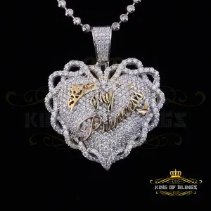 King Of Bling's King's Sterling Silver White "MY PRINCESS" Heart Pendant 6.00ct Real Moissanite