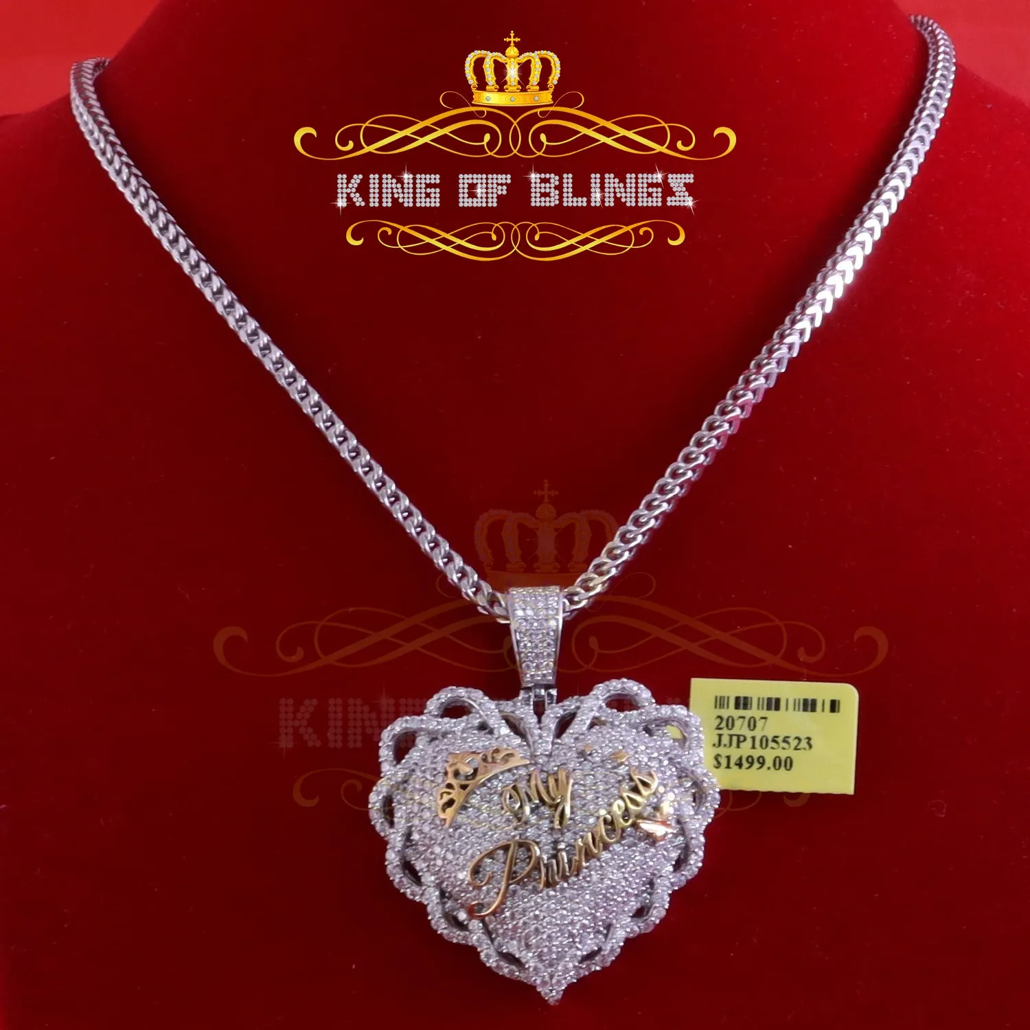 King Of Bling's King's Sterling Silver White "MY PRINCESS" Heart Pendant 6.00ct Real Moissanite