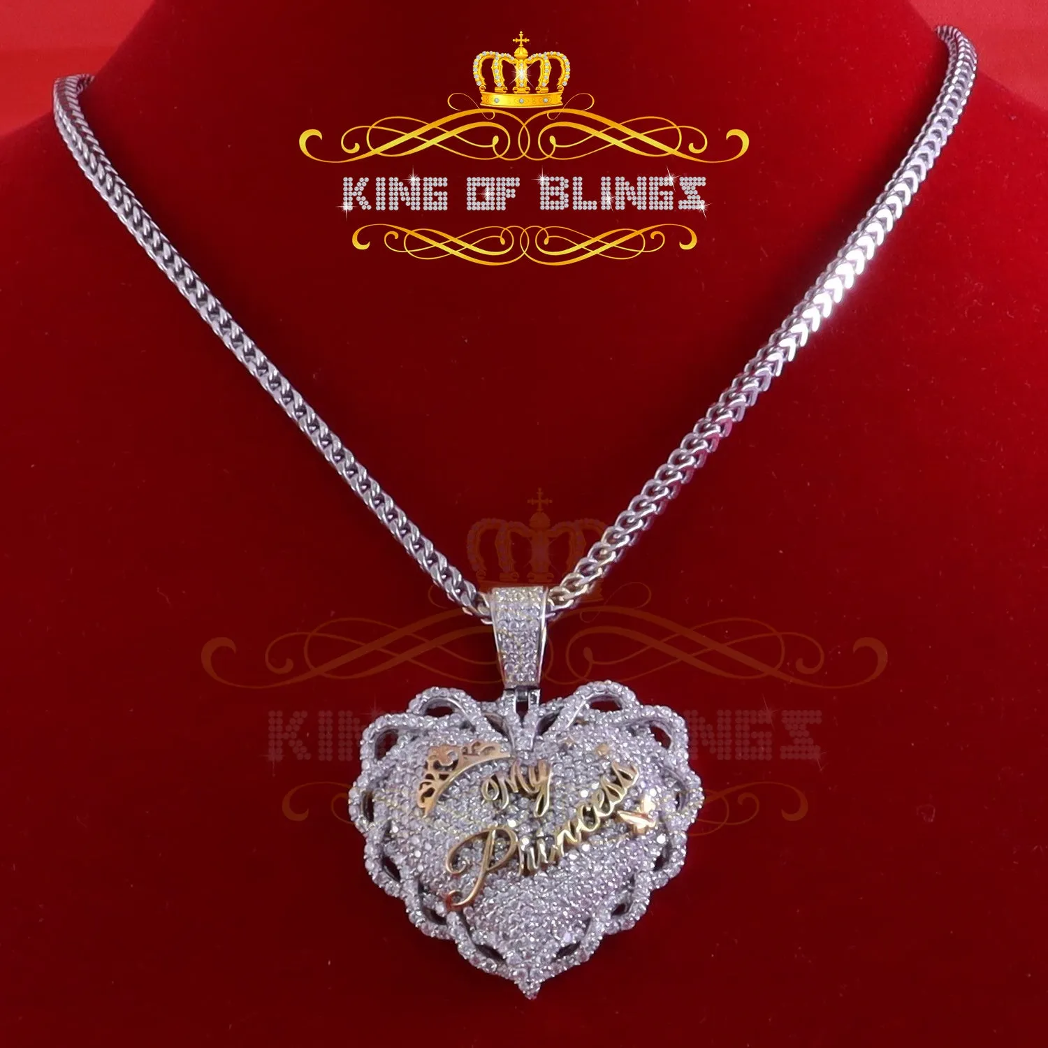 King Of Bling's King's Sterling Silver White "MY PRINCESS" Heart Pendant 6.00ct Real Moissanite