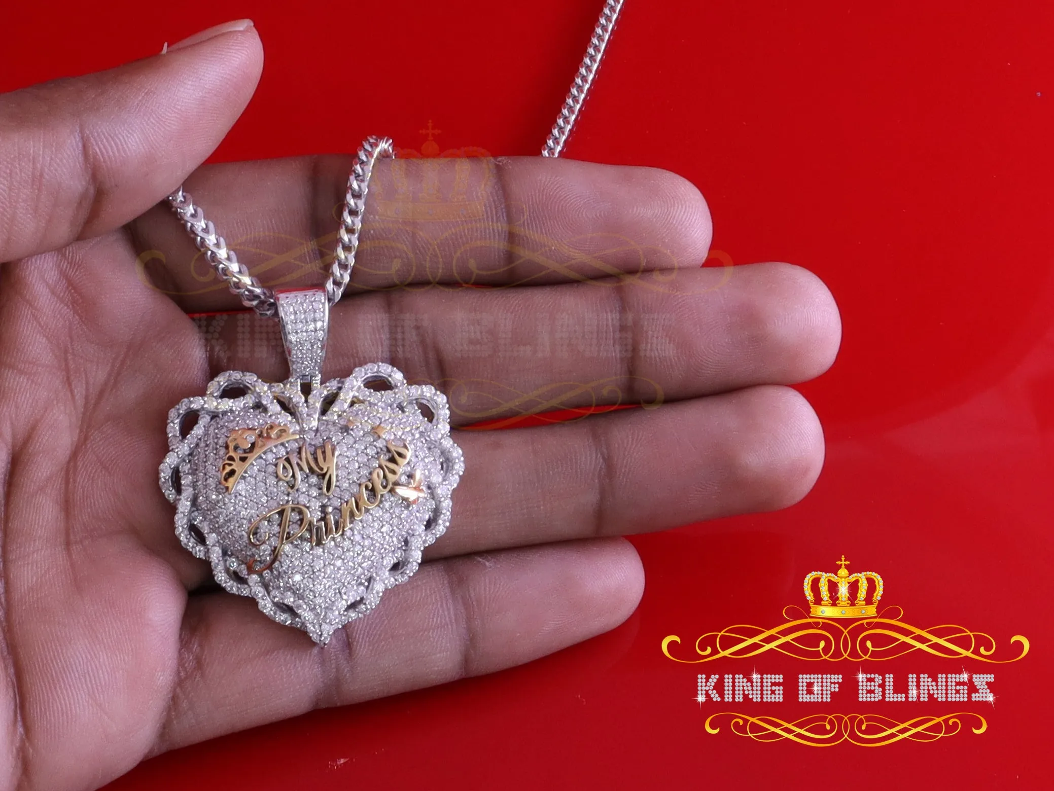 King Of Bling's King's Sterling Silver White "MY PRINCESS" Heart Pendant 6.00ct Real Moissanite