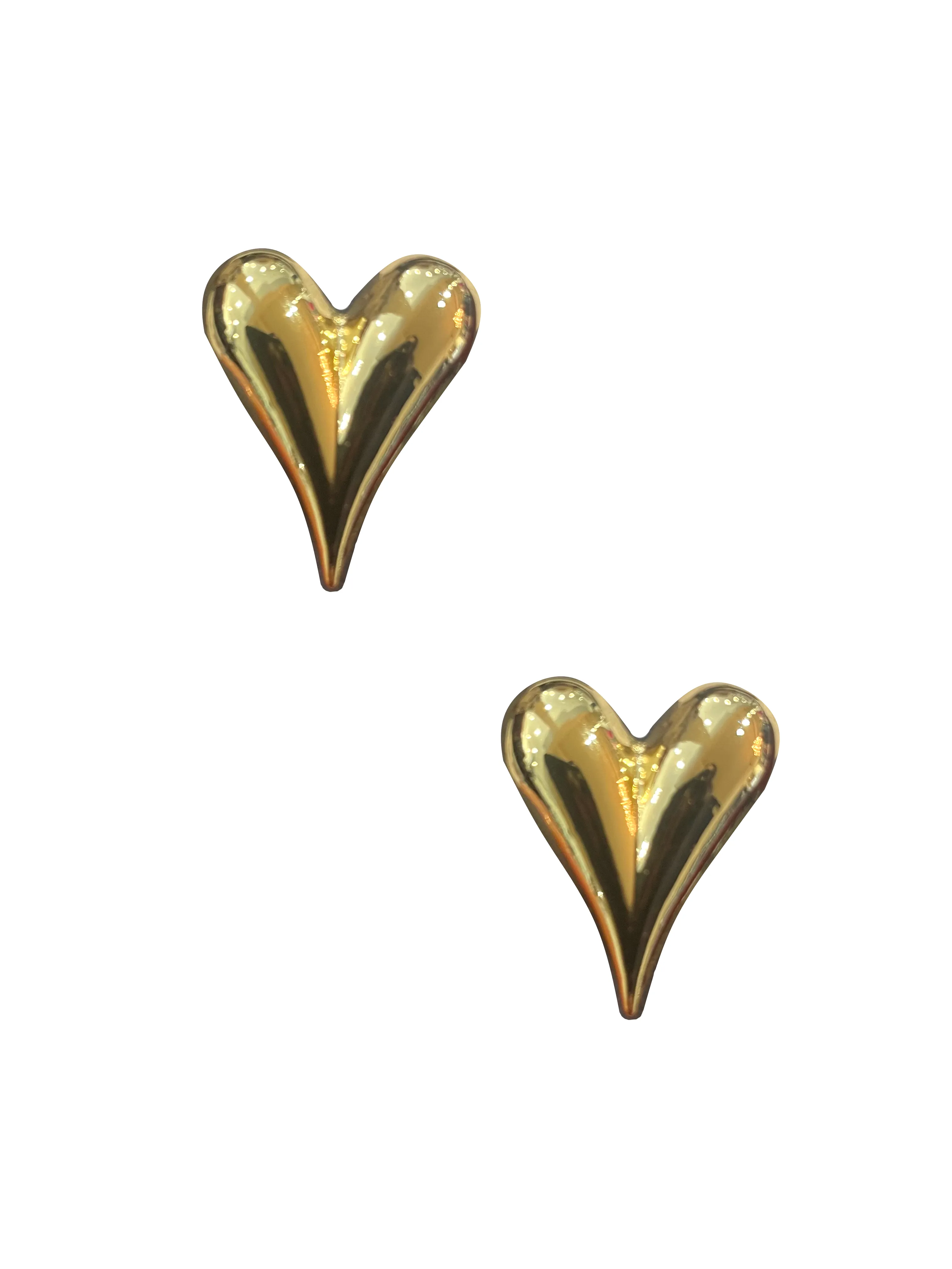 Large Puffy Heart Studs - Gold