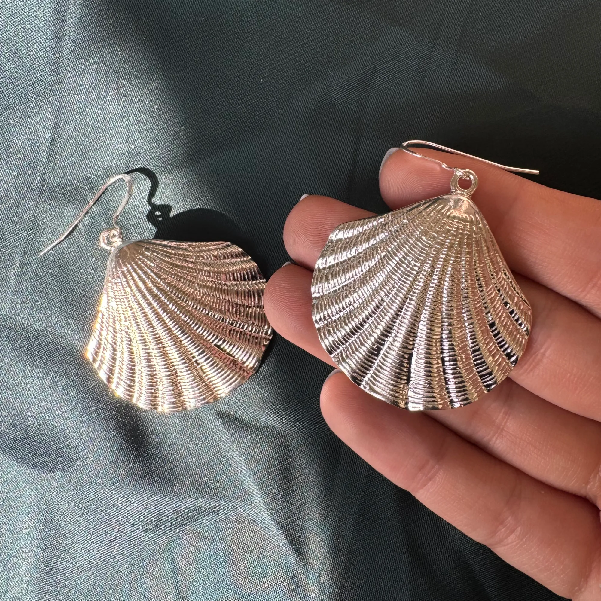 Large Scallop Shell .925 Sterling Silver Earrings