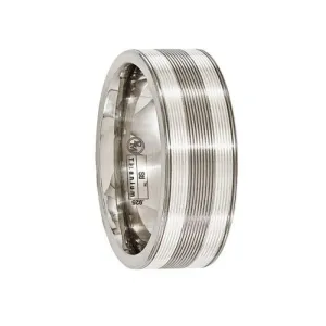 LAURENTIS Titanium Ring With Sterling Silver Inlay Textured Lines by Edward Mirell - 8.5 mm