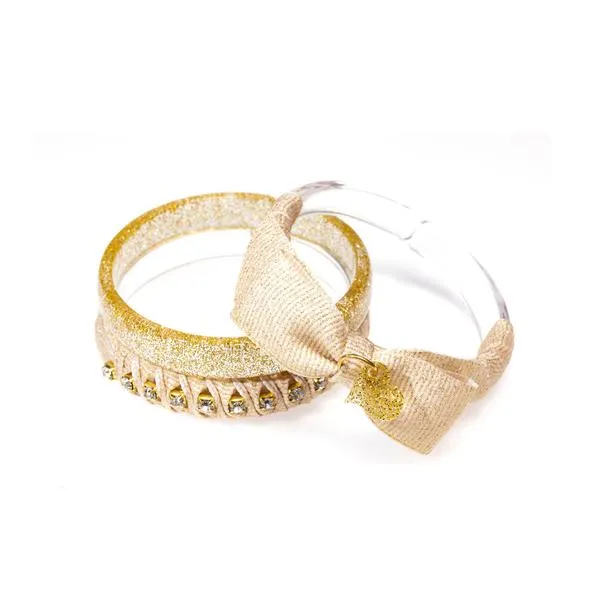 Lilies & Roses Fancy Fabric Bangle Set - Gold