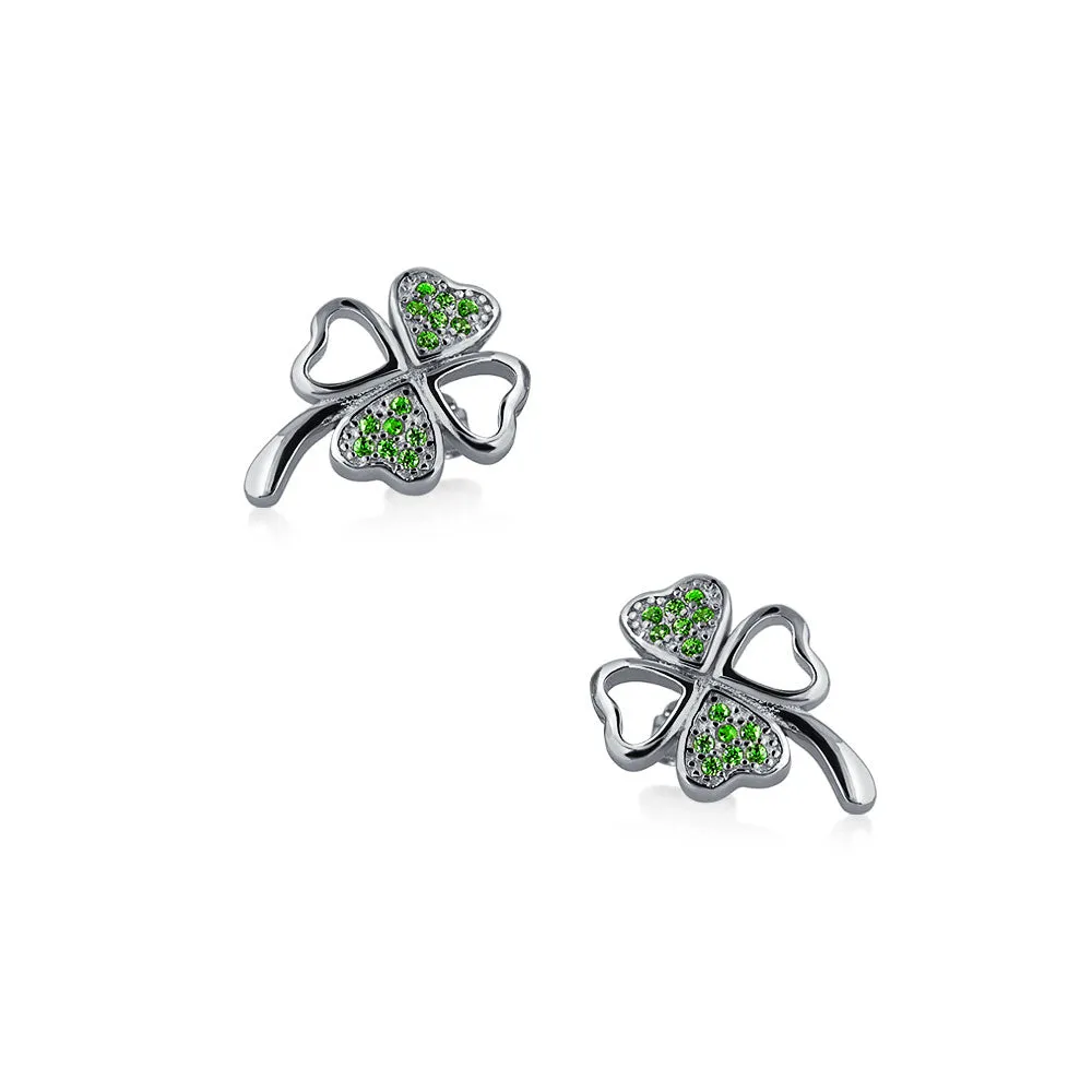 Luck of the Irish CZ Stud Earrings: Celtic Shamrock Green Clover Charm