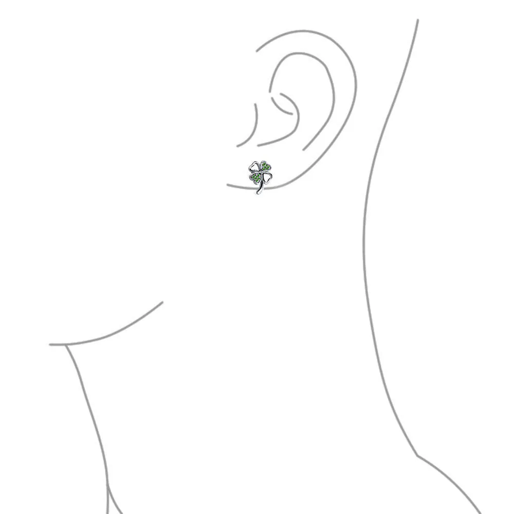 Luck of the Irish CZ Stud Earrings: Celtic Shamrock Green Clover Charm