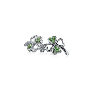 Luck of the Irish CZ Stud Earrings: Celtic Shamrock Green Clover Charm