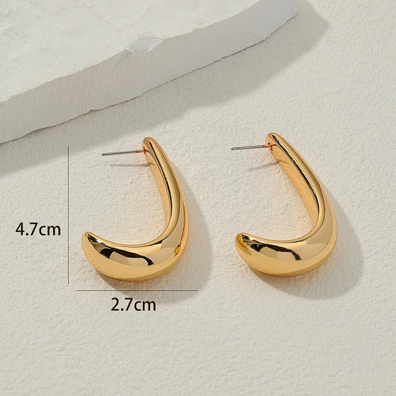 Luxurious CCB Curved Hook Earrings - Elegant Metal Earrings with European Flair