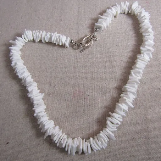 Man's White Clam Sea Shell Chip Necklace