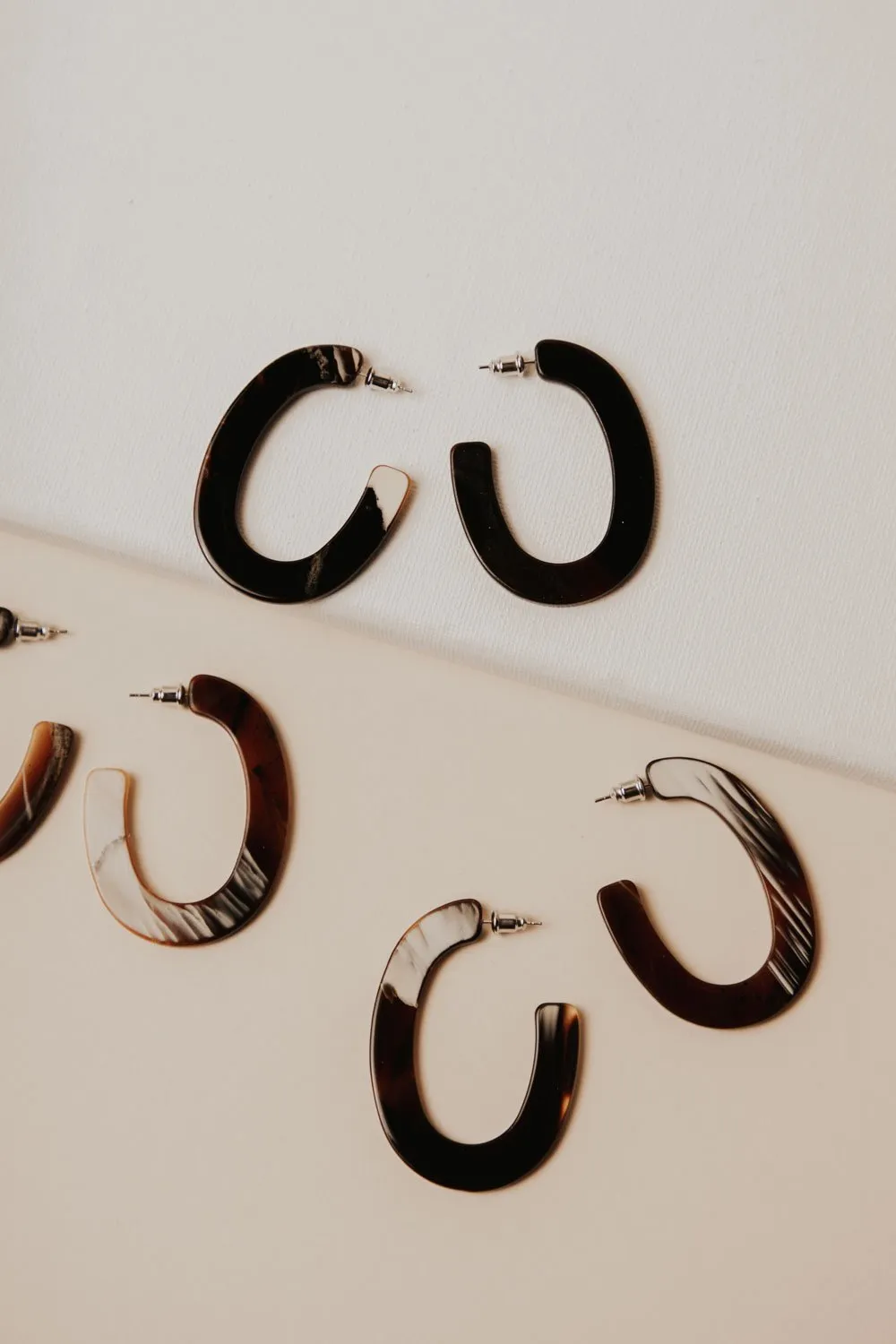 Marble Pattern Hoop Earrings in Brown