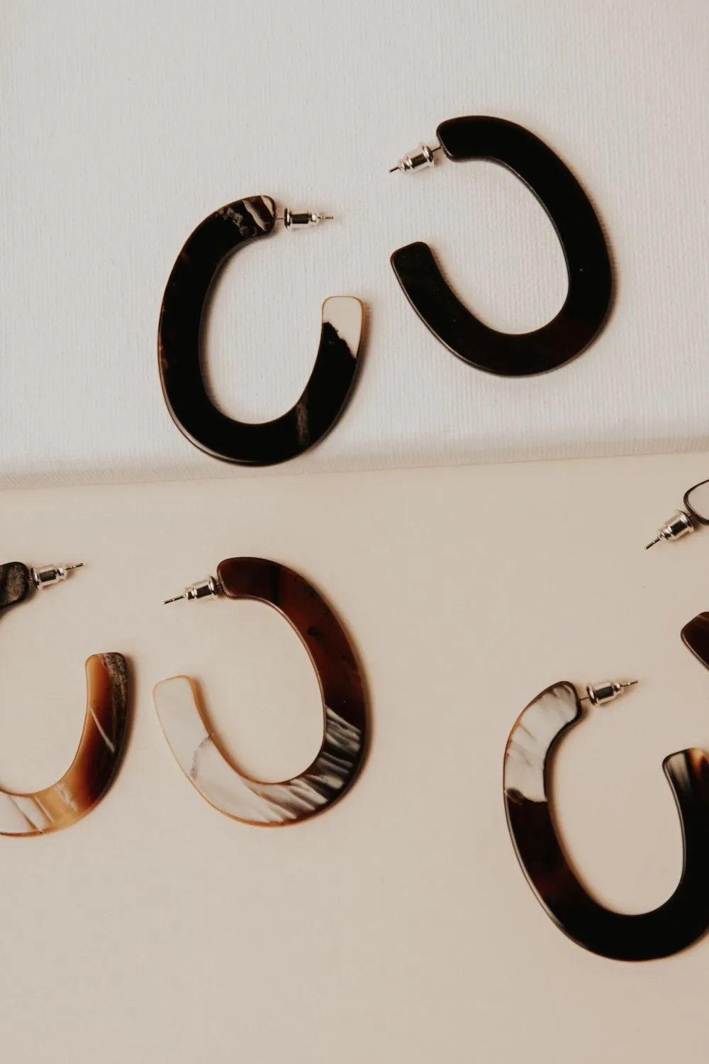 Marble Pattern Hoop Earrings in Brown