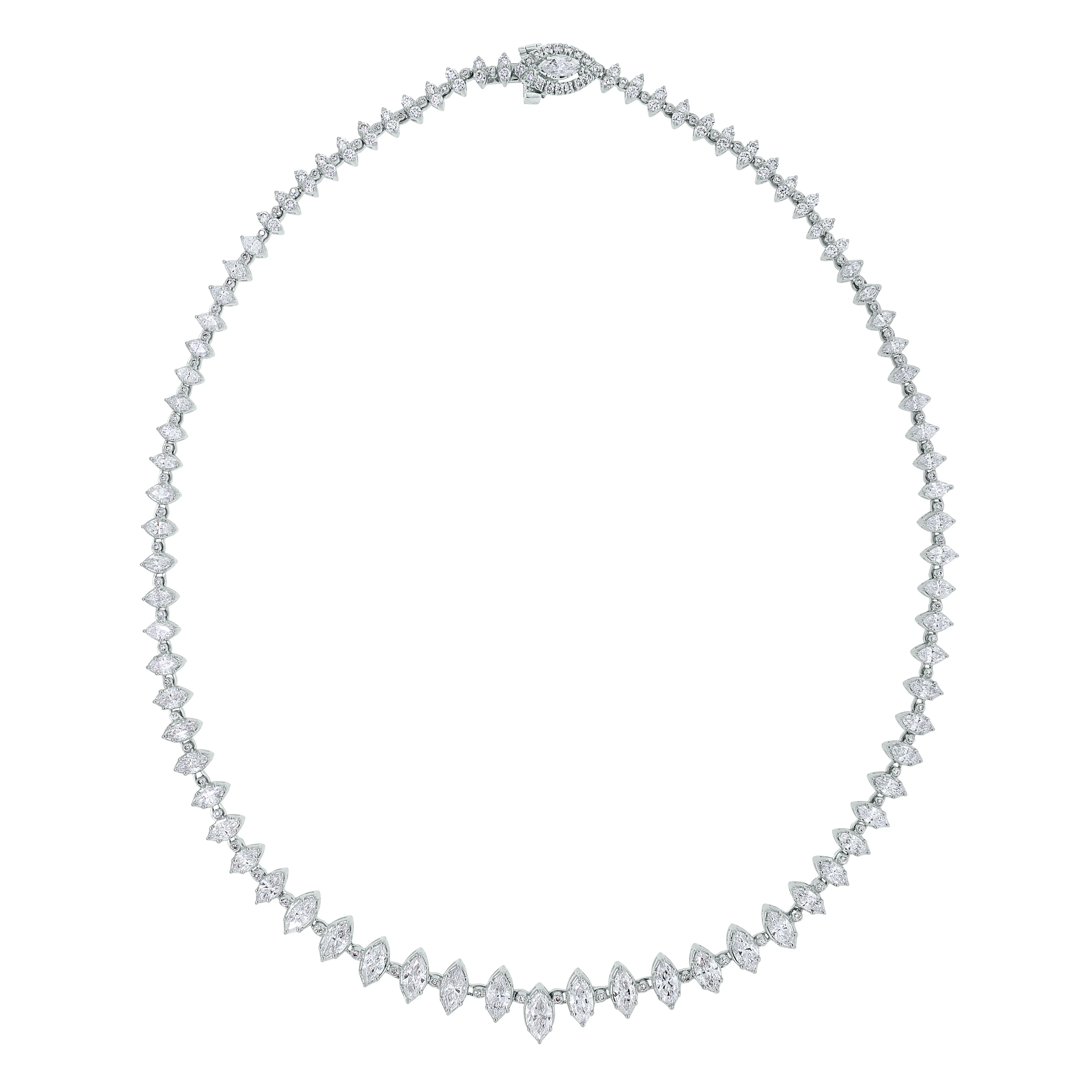 Marquise Diamond Tennis Necklace (9.45 ct Diamonds) in White Gold