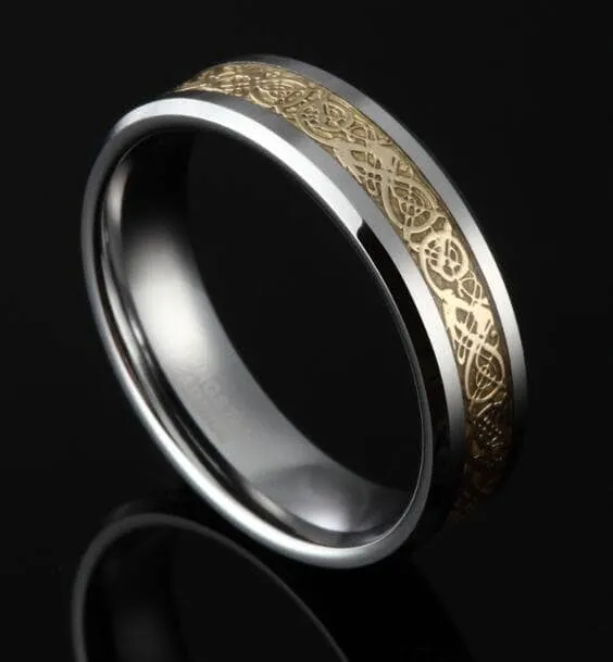 Men's Tungsten Carbide Wedding Band with Dragon Inlay