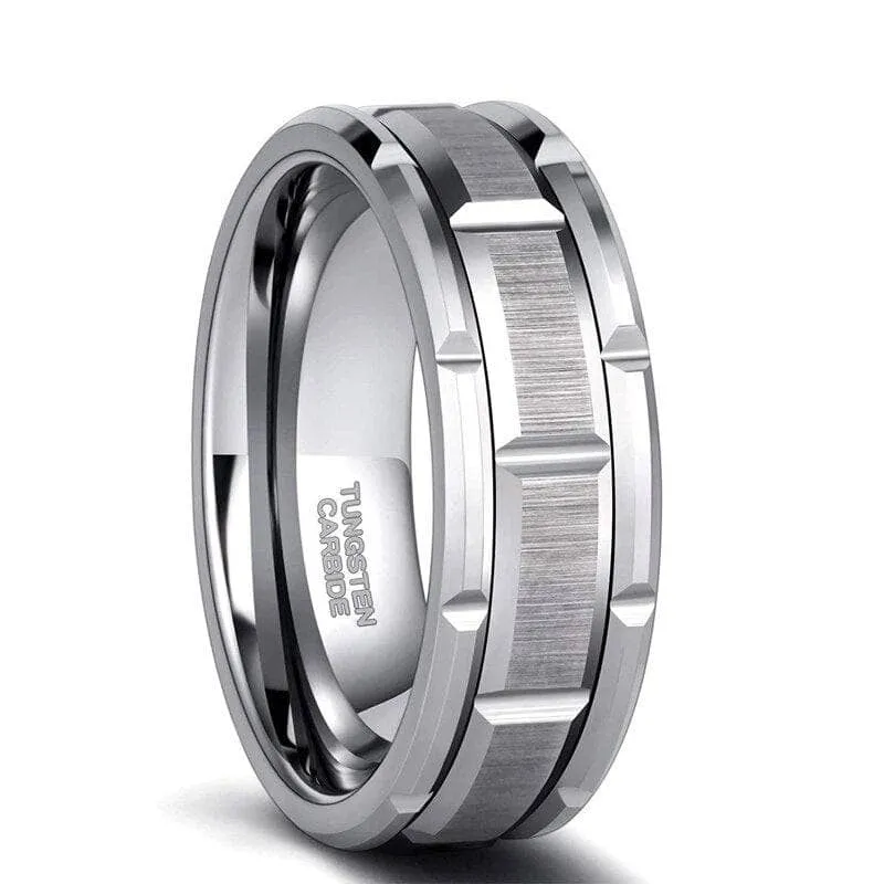 Men's Tungsten Wedding Band with Brick Pattern