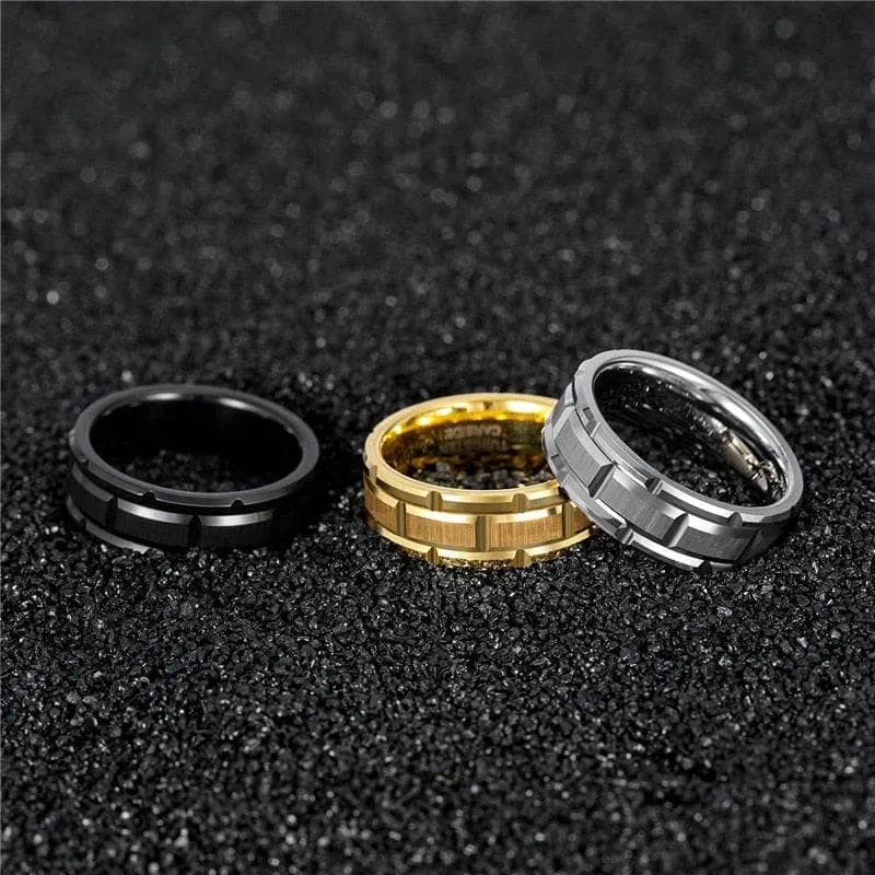 Men's Tungsten Wedding Band with Brick Pattern