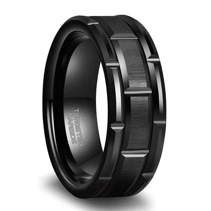 Men's Tungsten Wedding Band with Brick Pattern