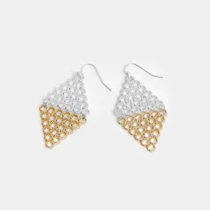 Mixed Metal Textured Diamond Shape Earring