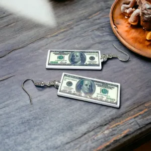 Money Earrings - Benjamin Earrings, One Hundred Dollars, Money Jewelry, Handmade Jewelry, Handmade Earrings, Hundred Dollar Bill