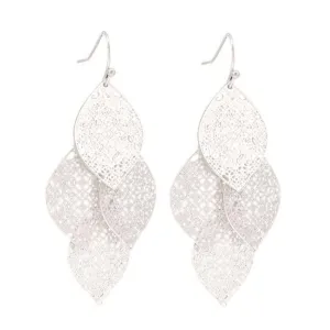 Multi-Layer Filigree Silver Leaf Chandelier Earrings