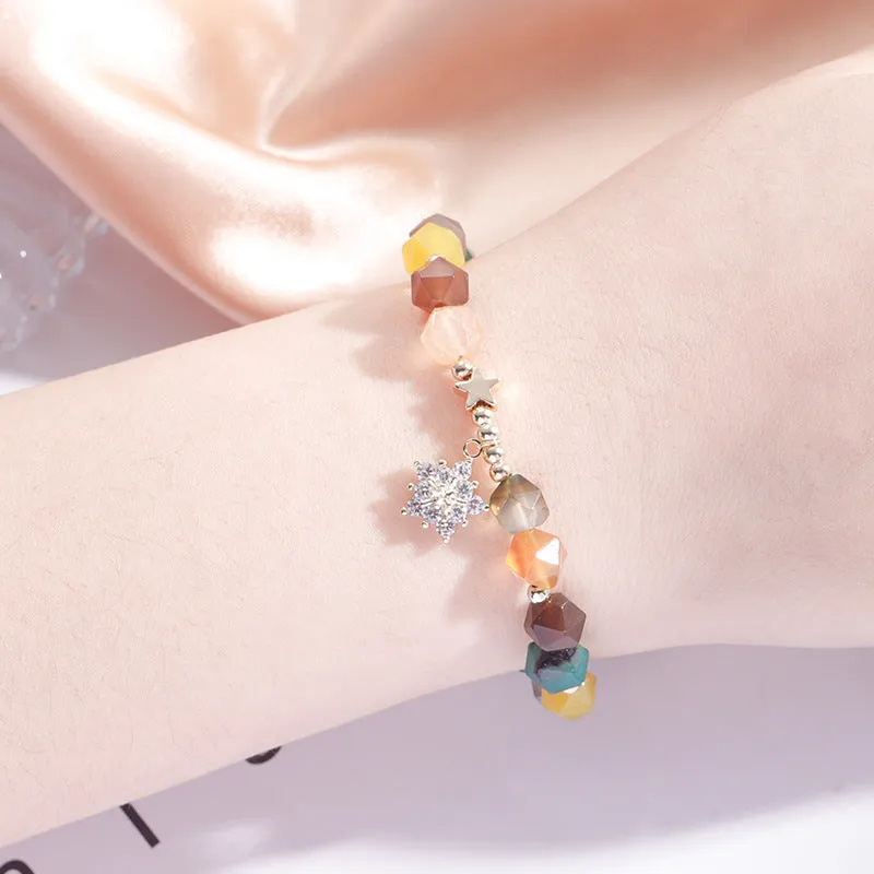 Multicolored Agate Crystal Bracelet for Women - Sterling Silver Sweet Jewelry for Students and Couples