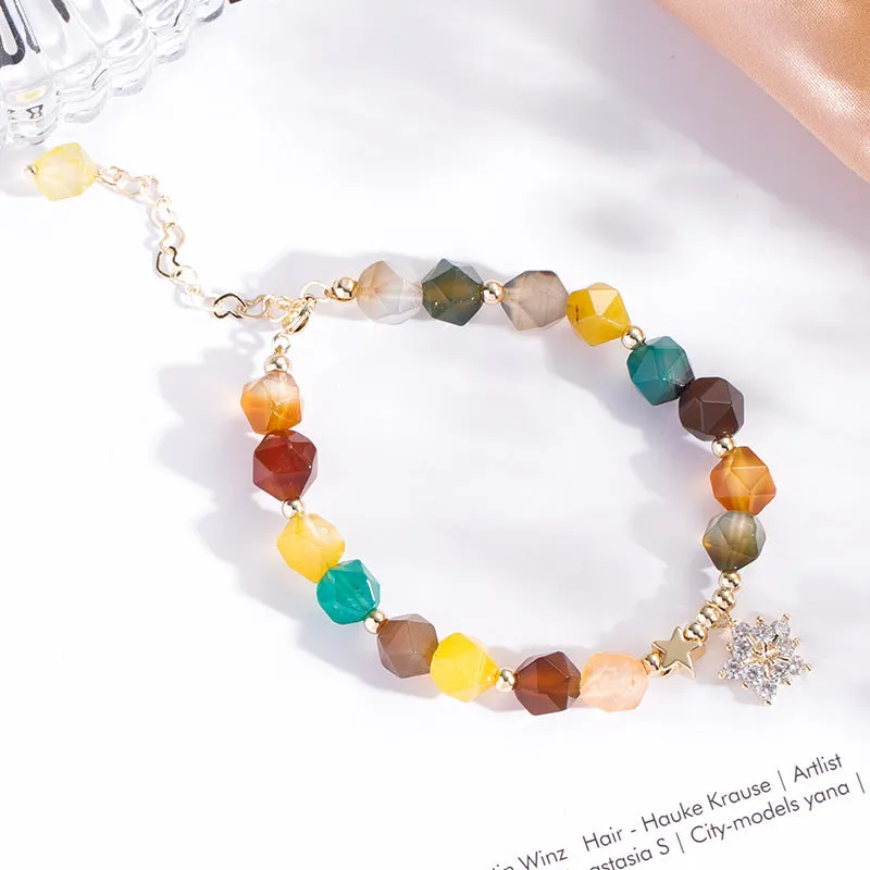 Multicolored Agate Crystal Bracelet for Women - Sterling Silver Sweet Jewelry for Students and Couples