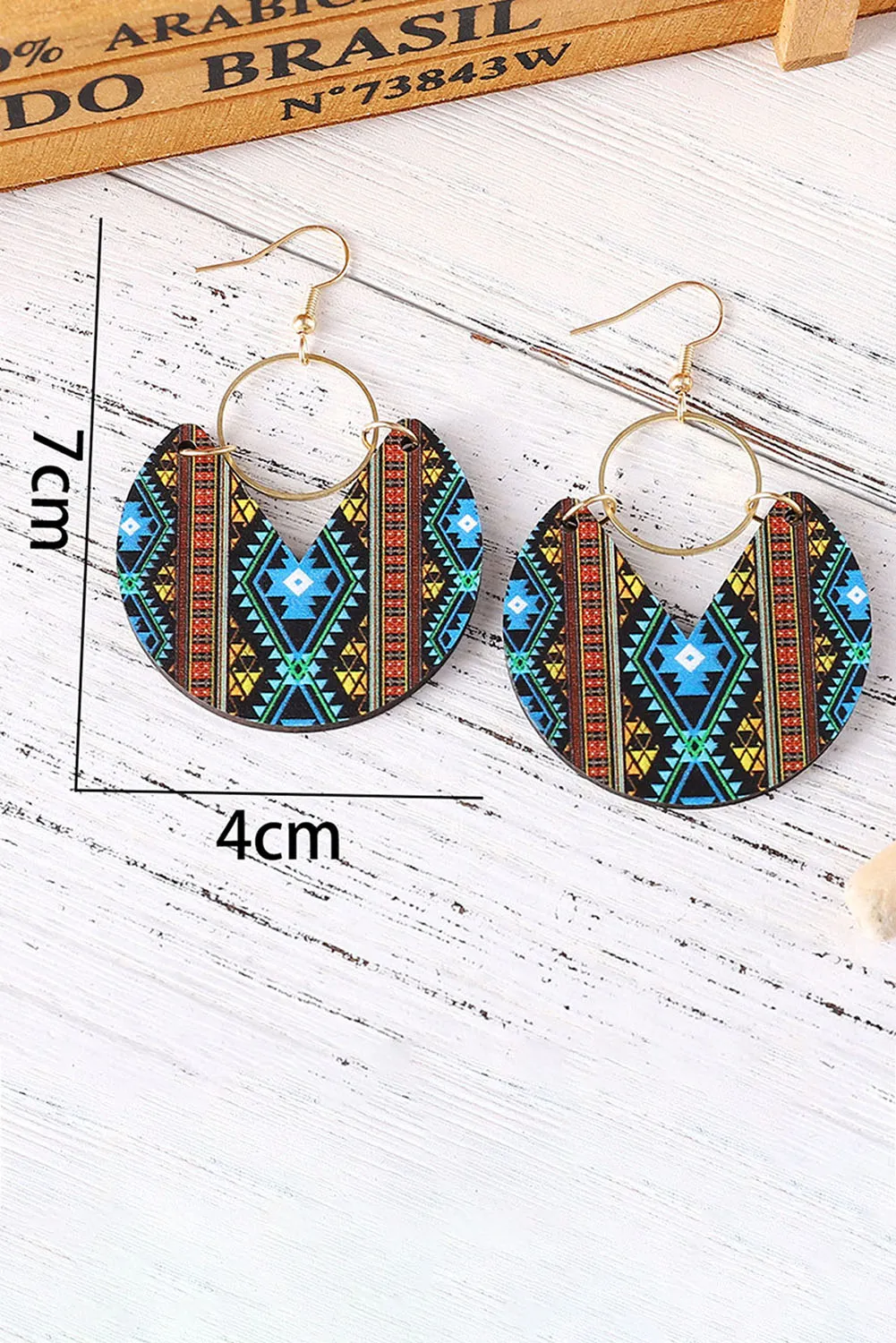 Multicolour Western Fashion Aztec Circle Wooden Earrings