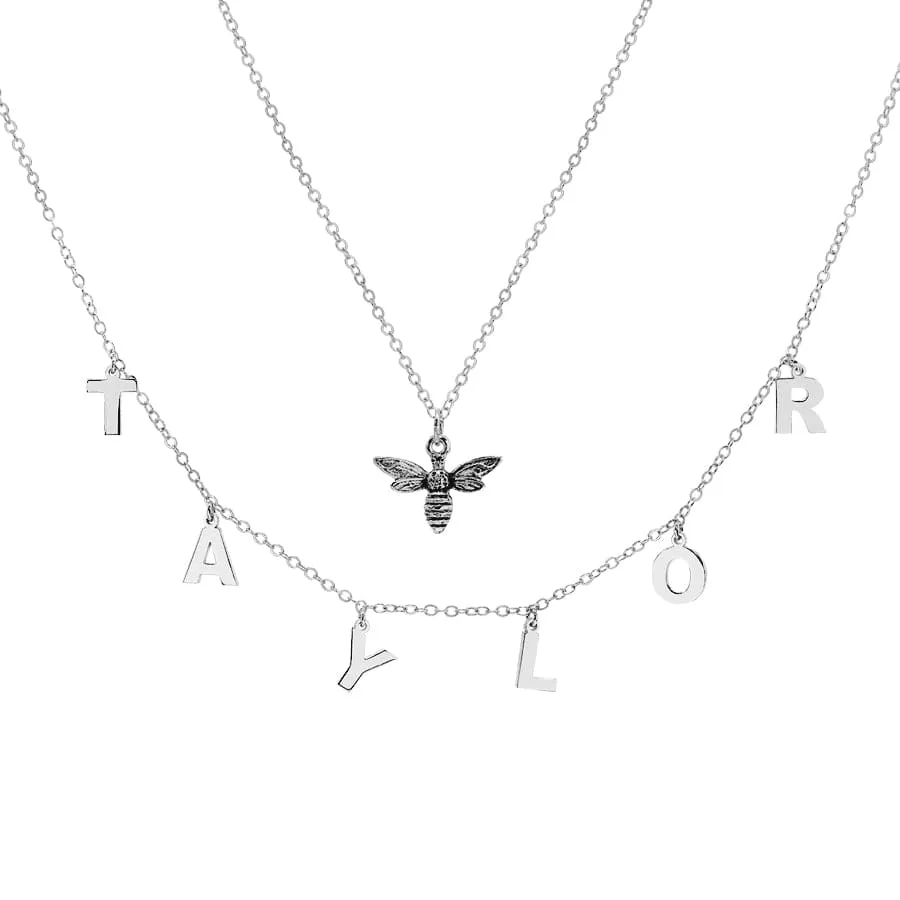 Name Necklace with Bee Charm