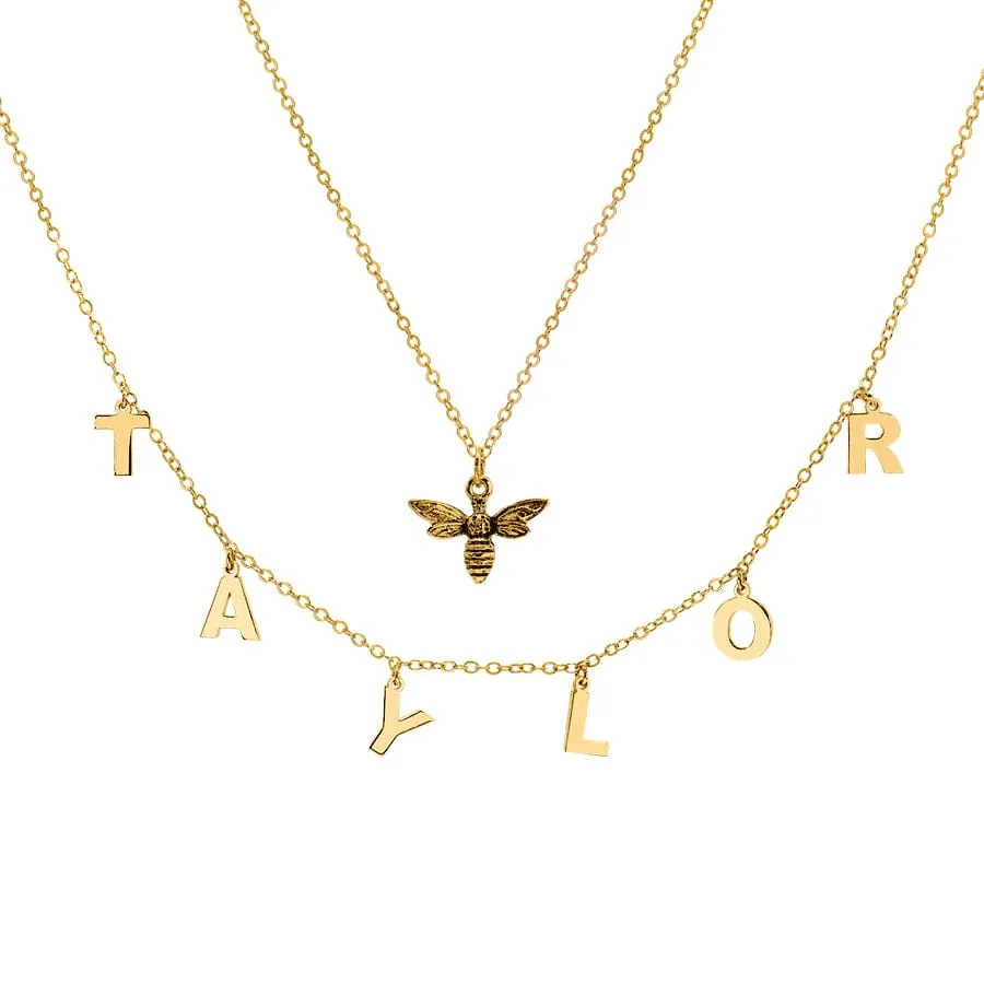 Name Necklace with Bee Charm