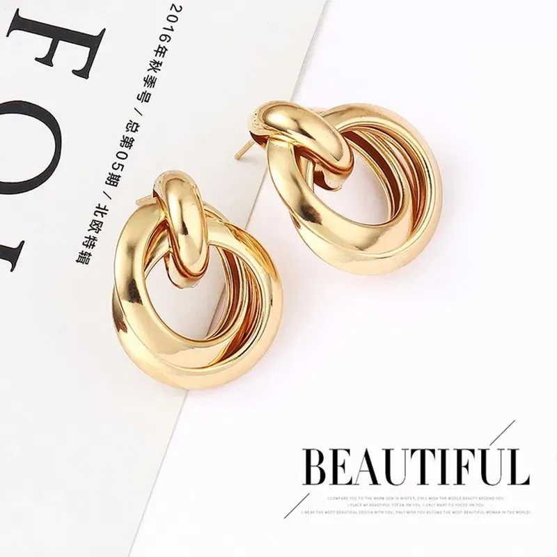 New Fashion Small Stud Earrings for Women Gold Color Metal Twisted Statement Earring Classic Simple Beautiful Jewelry Wholesale