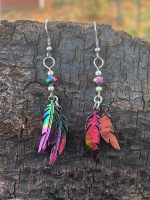 Oil Slick Feather Earrings