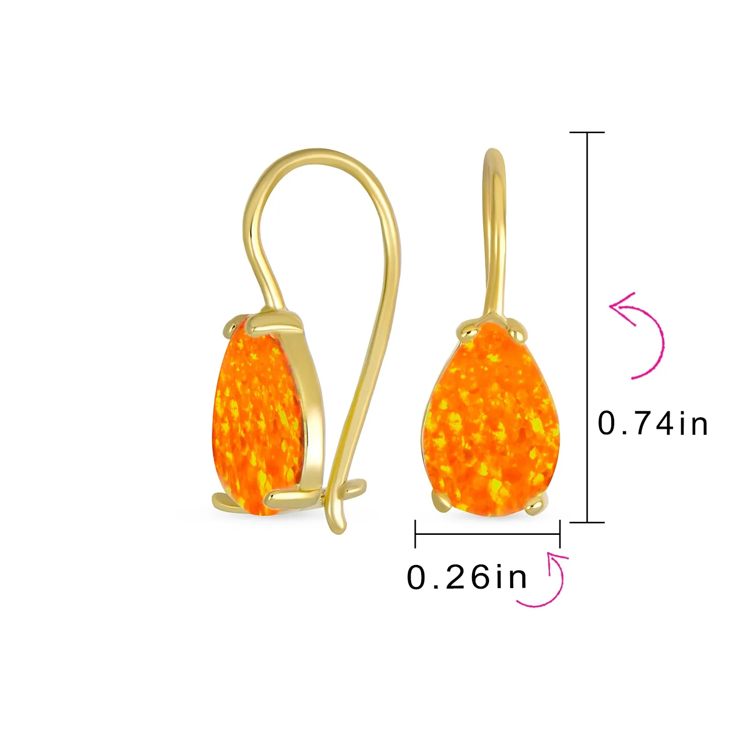 Orange White Teardrop Opal Drop Earrings Gold Plated Silver Fish Hook