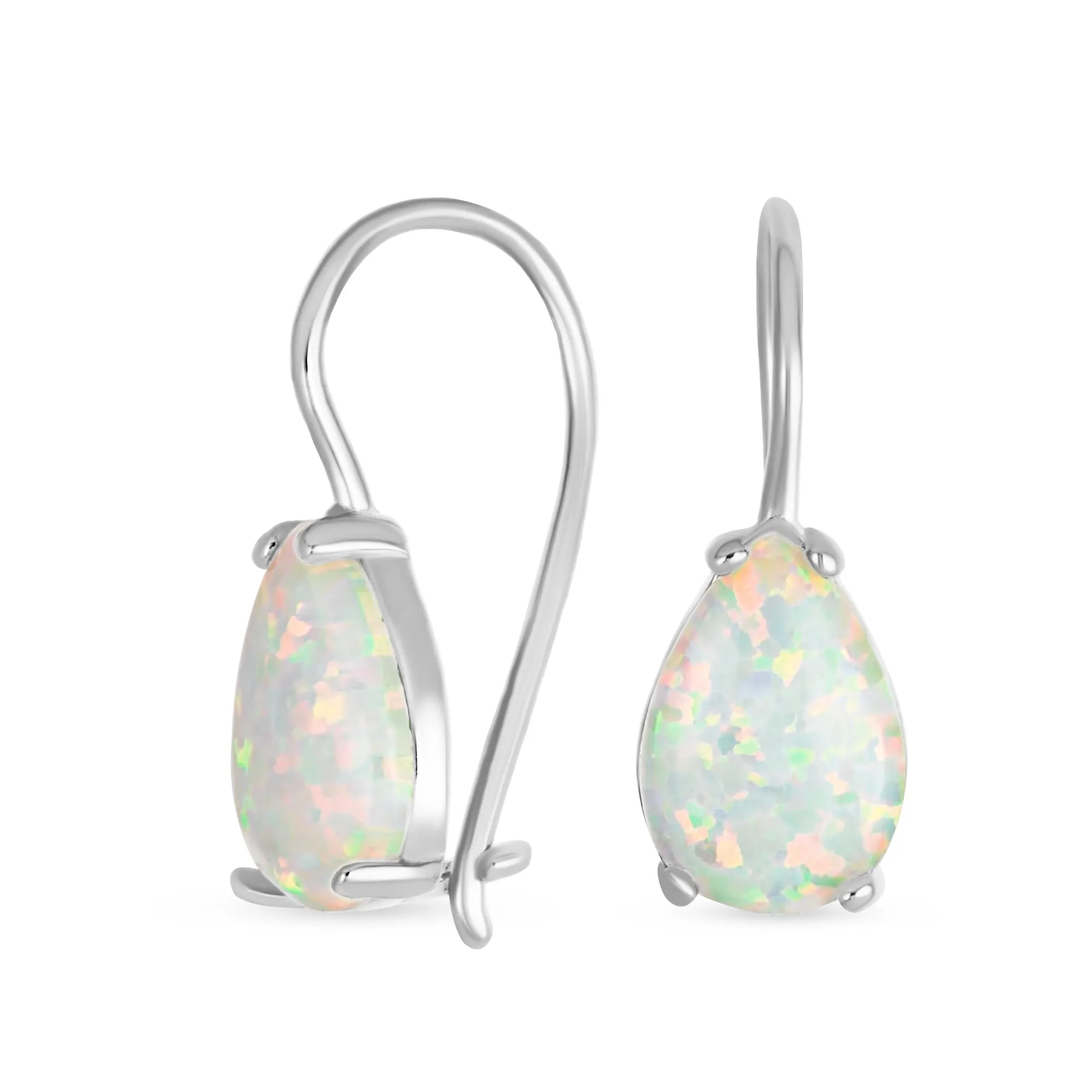 Orange White Teardrop Opal Drop Earrings Gold Plated Silver Fish Hook