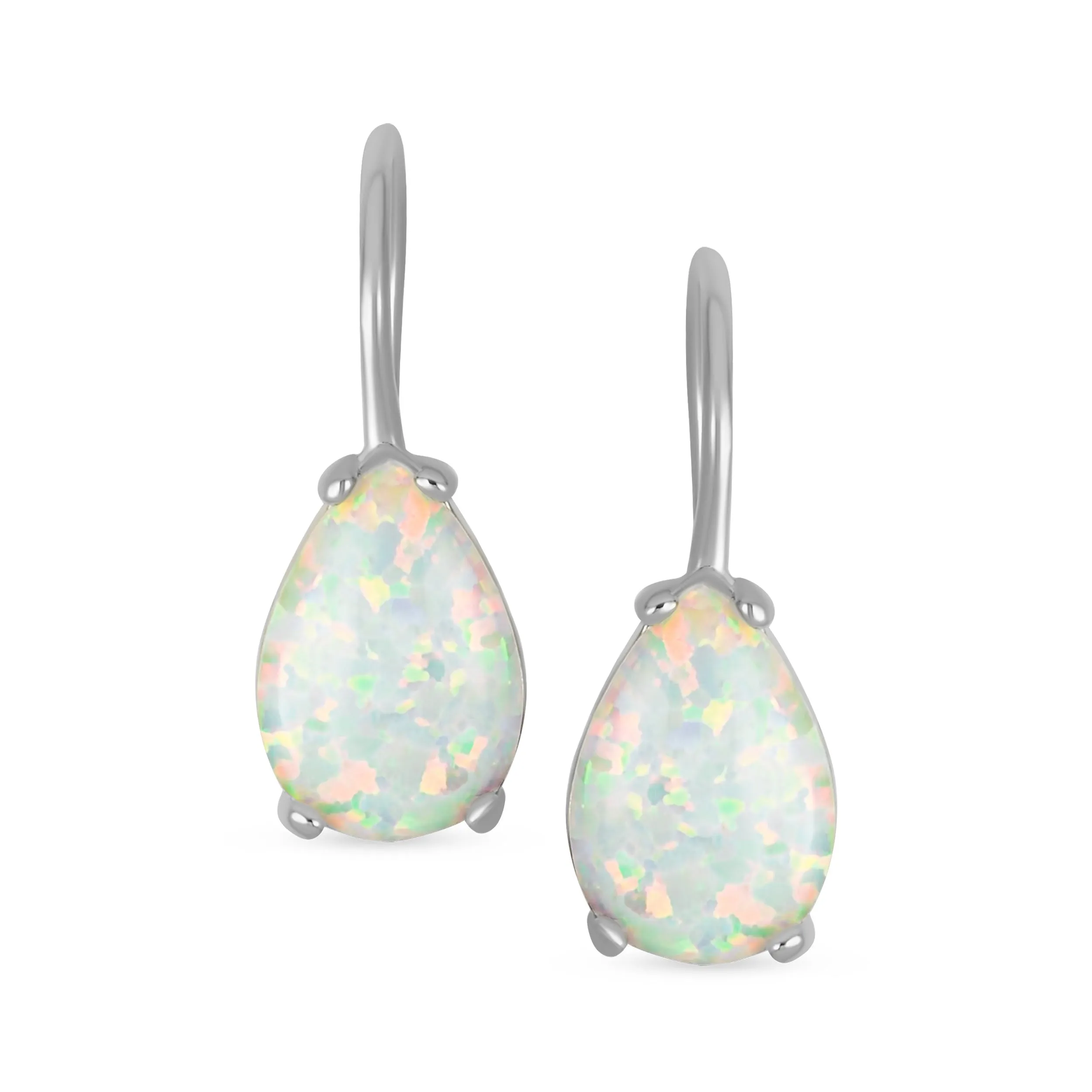 Orange White Teardrop Opal Drop Earrings Gold Plated Silver Fish Hook