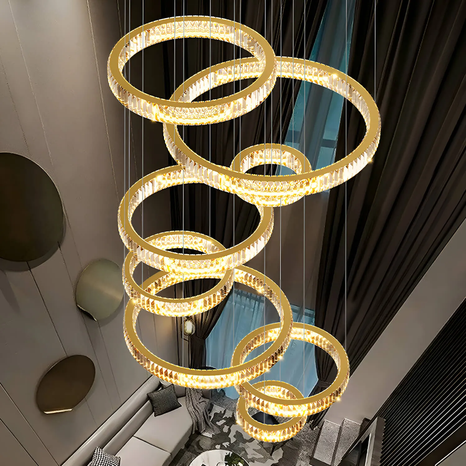 Oversized 8-Tiered Rings Crystal Chandelier