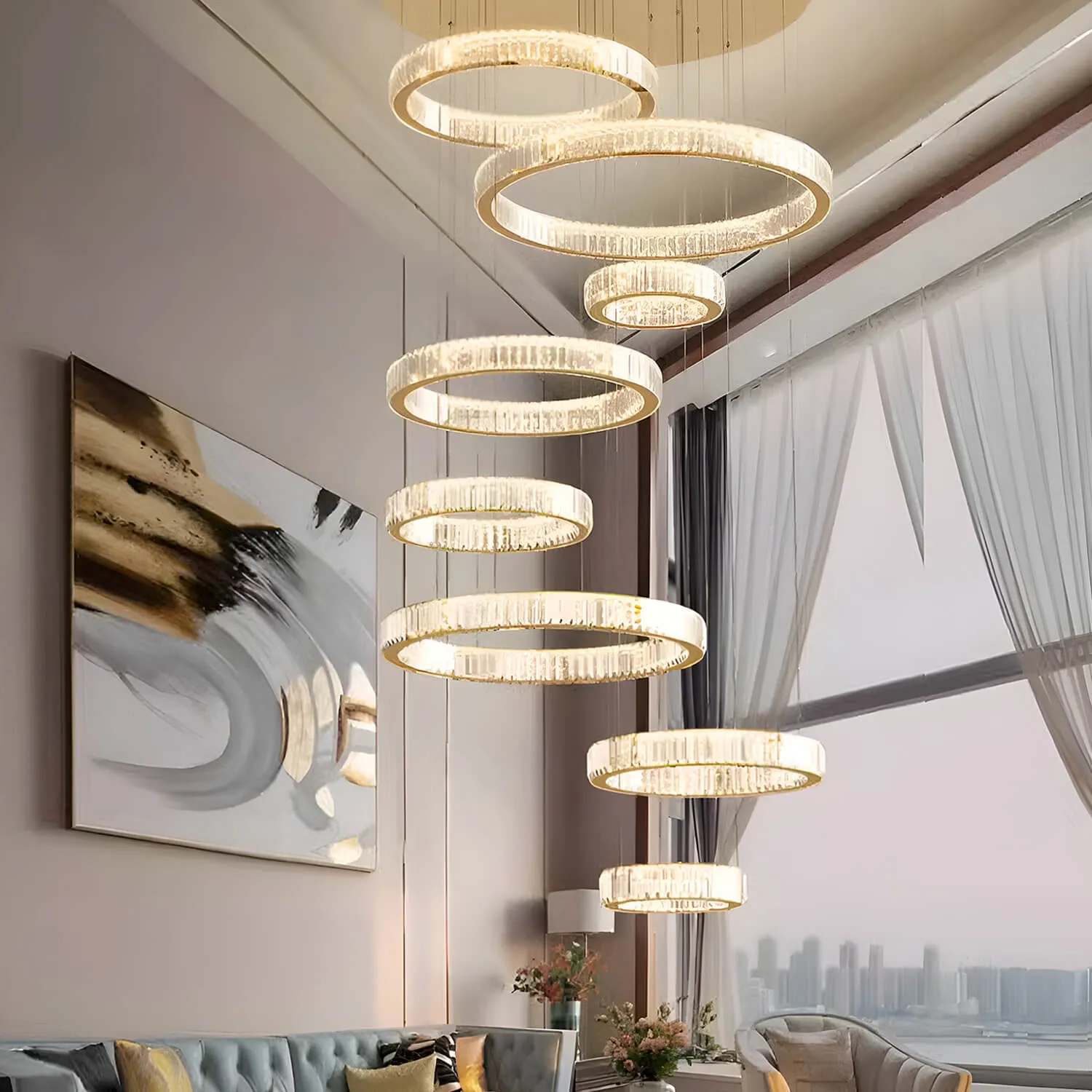 Oversized 8-Tiered Rings Crystal Chandelier