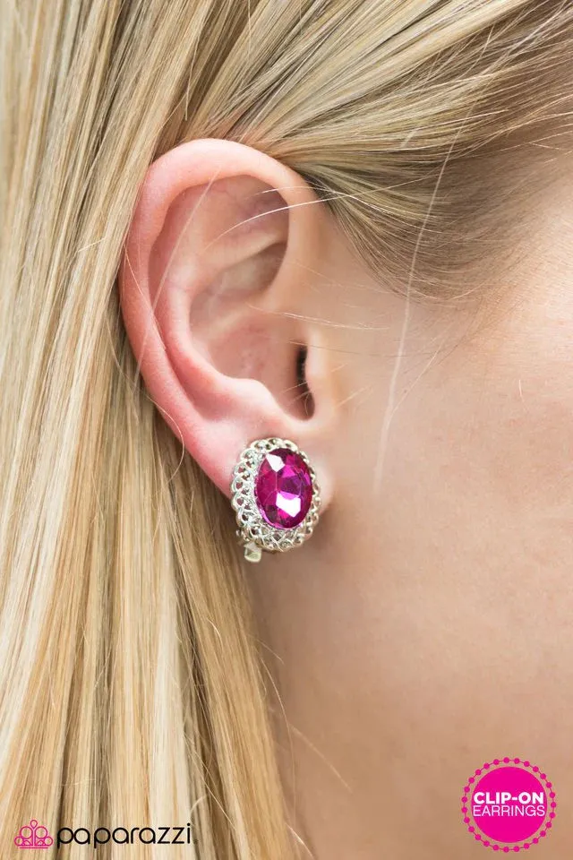 Paparazzi Earring ~ Royal CHAIN - Pink