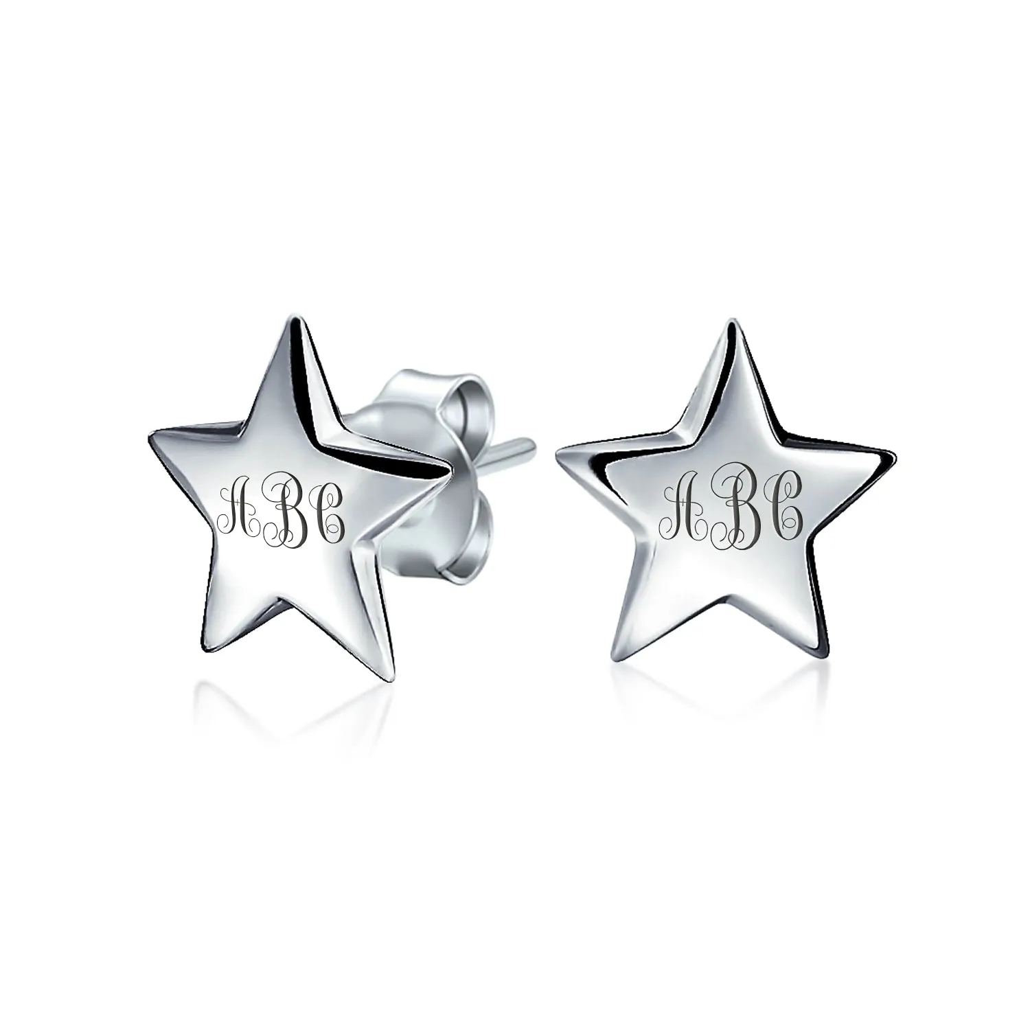 Patriotic Celestial Rock Star Initial Stud Earrings in Sterling Silver