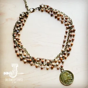 Picture Jasper Collar-Length Necklace Indian Buffalo Coin 259b