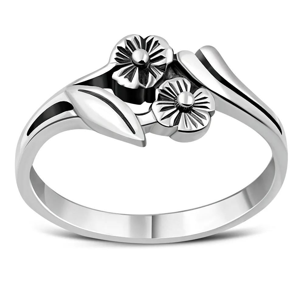 Plain Sterling Silver Flowers Ring