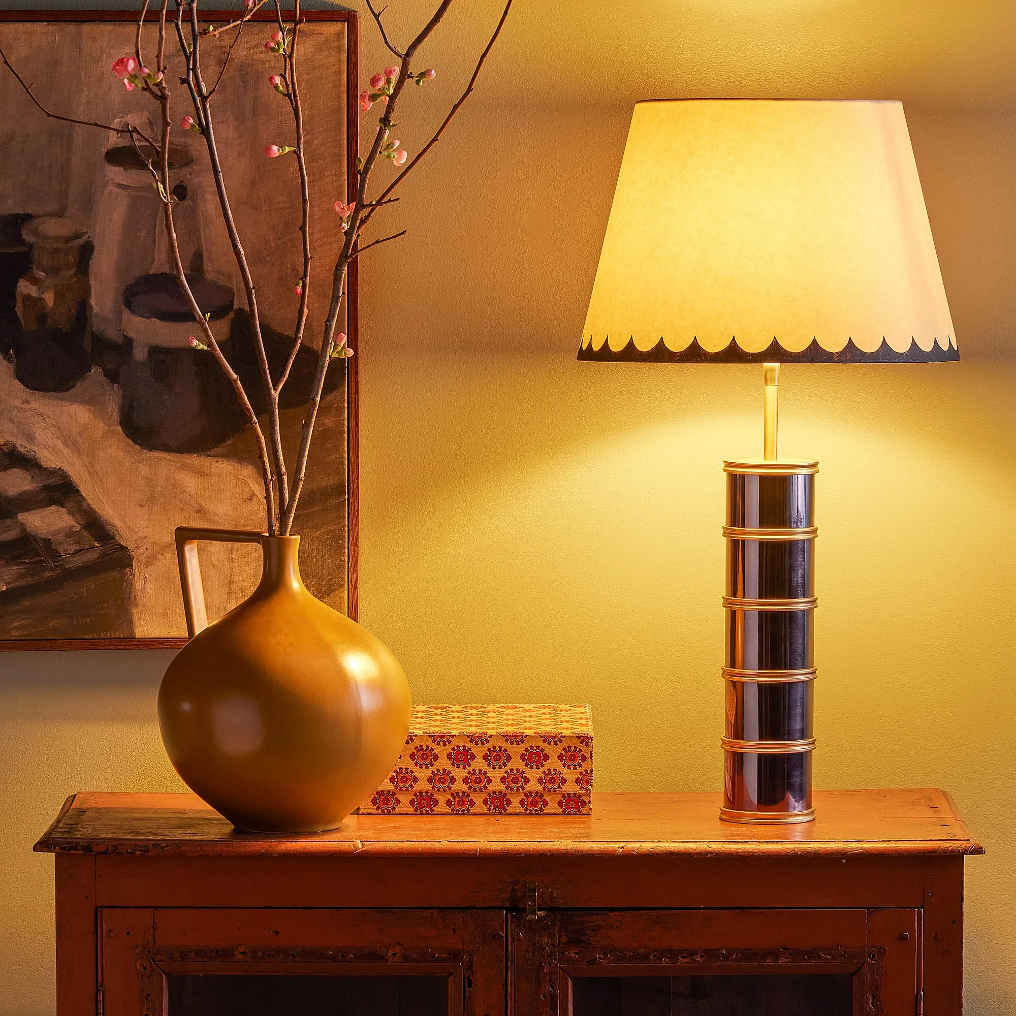 Rastrick table lamp in black nickel and brass