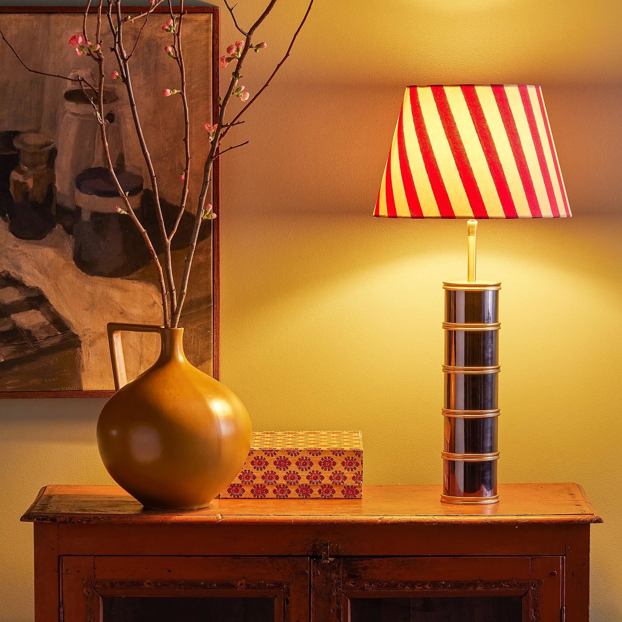 Rastrick table lamp in black nickel and brass