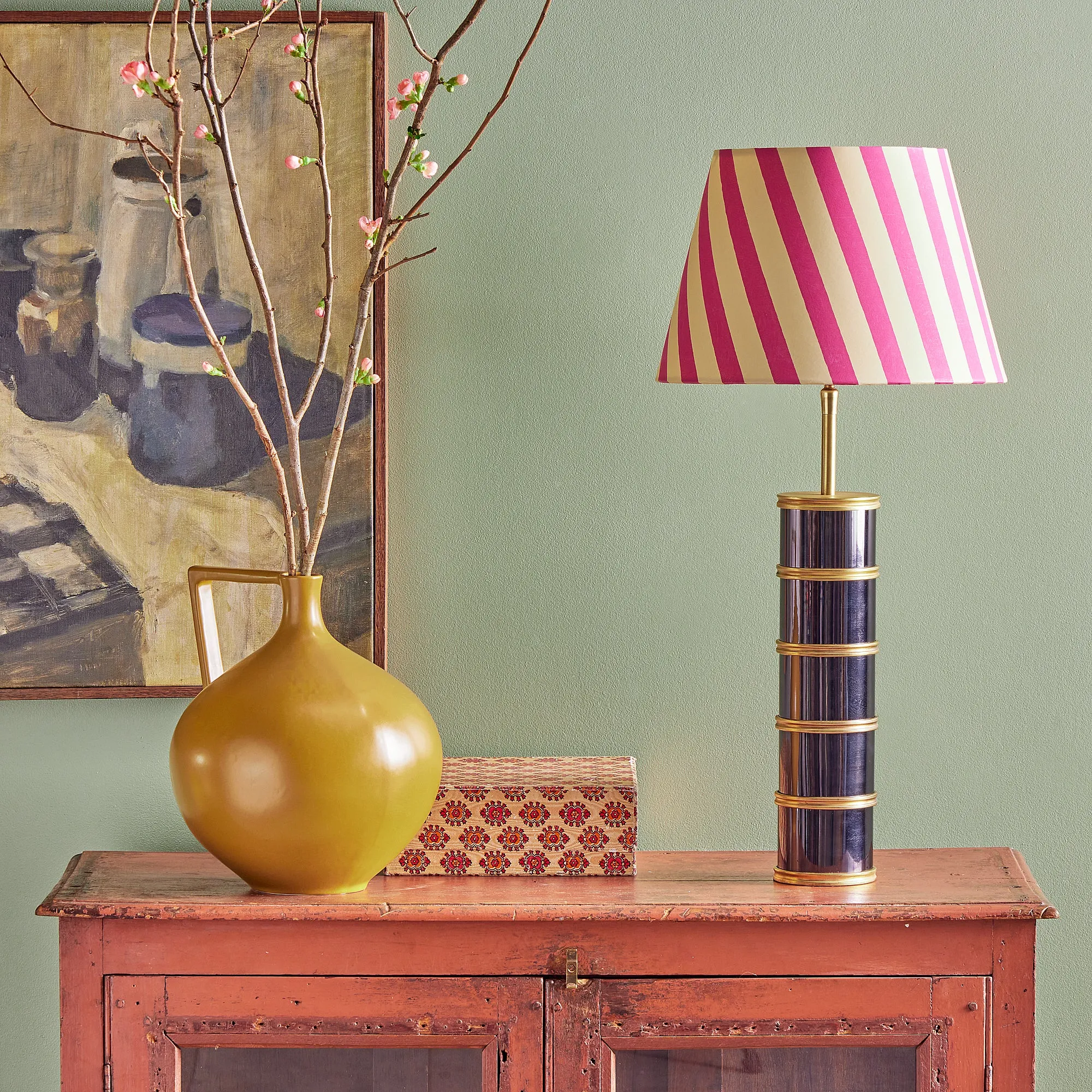 Rastrick table lamp in black nickel and brass