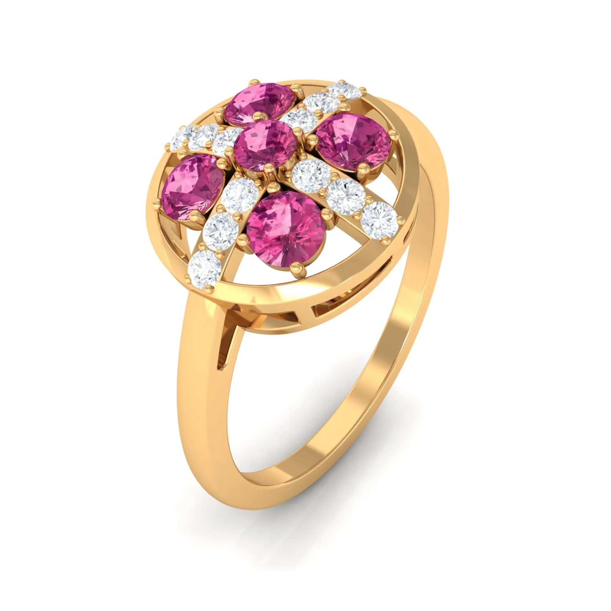 Real Pink Tourmaline Contemporary Ring with Diamond