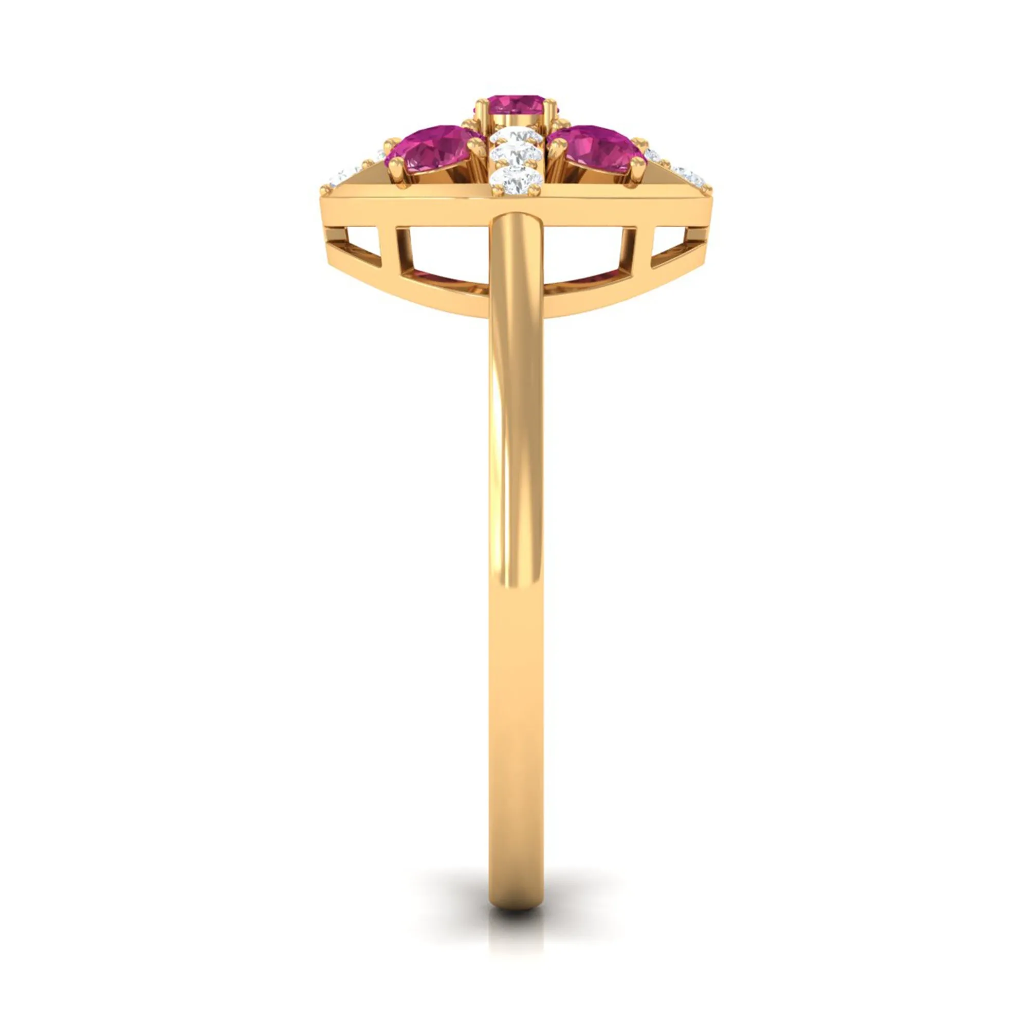 Real Pink Tourmaline Contemporary Ring with Diamond