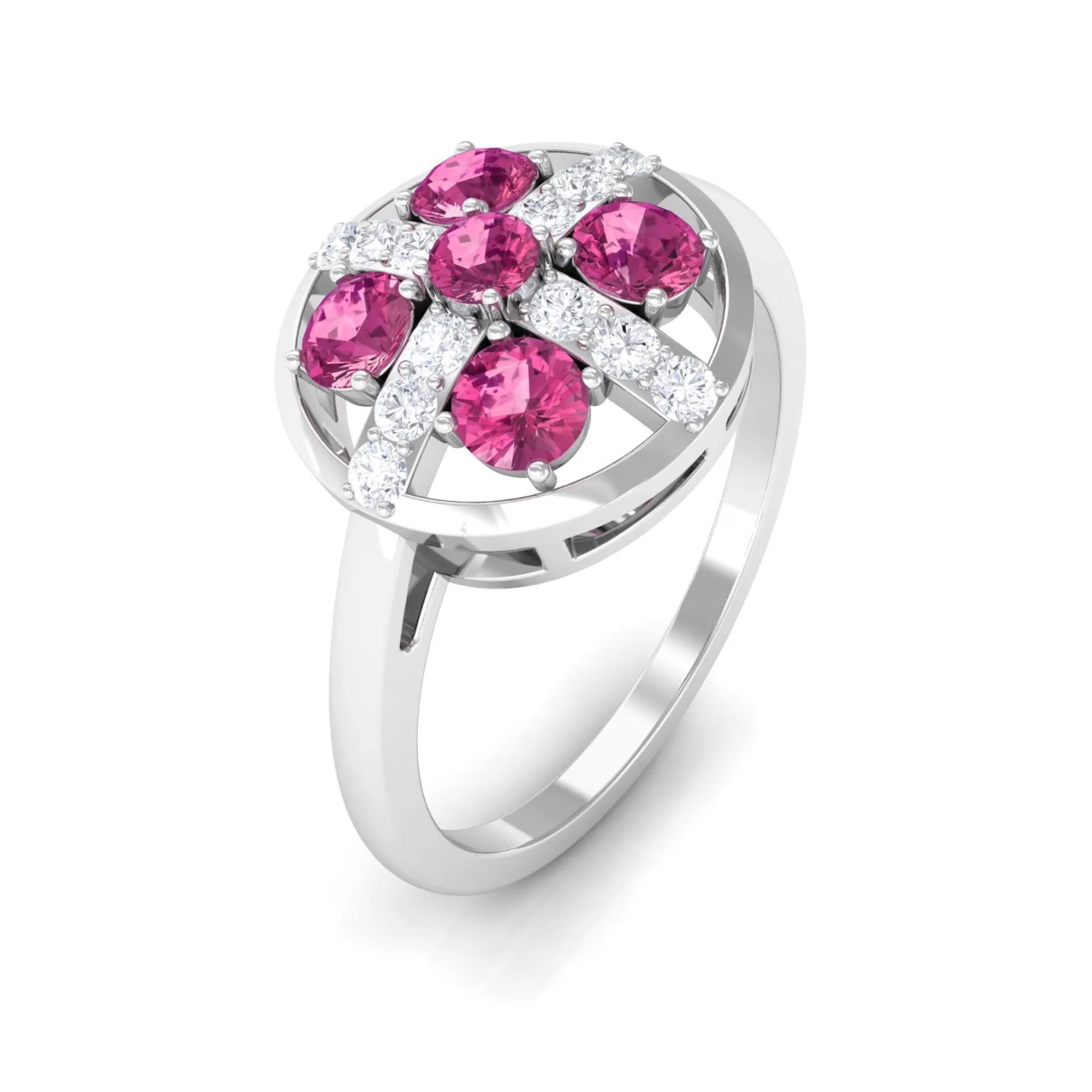 Real Pink Tourmaline Contemporary Ring with Diamond