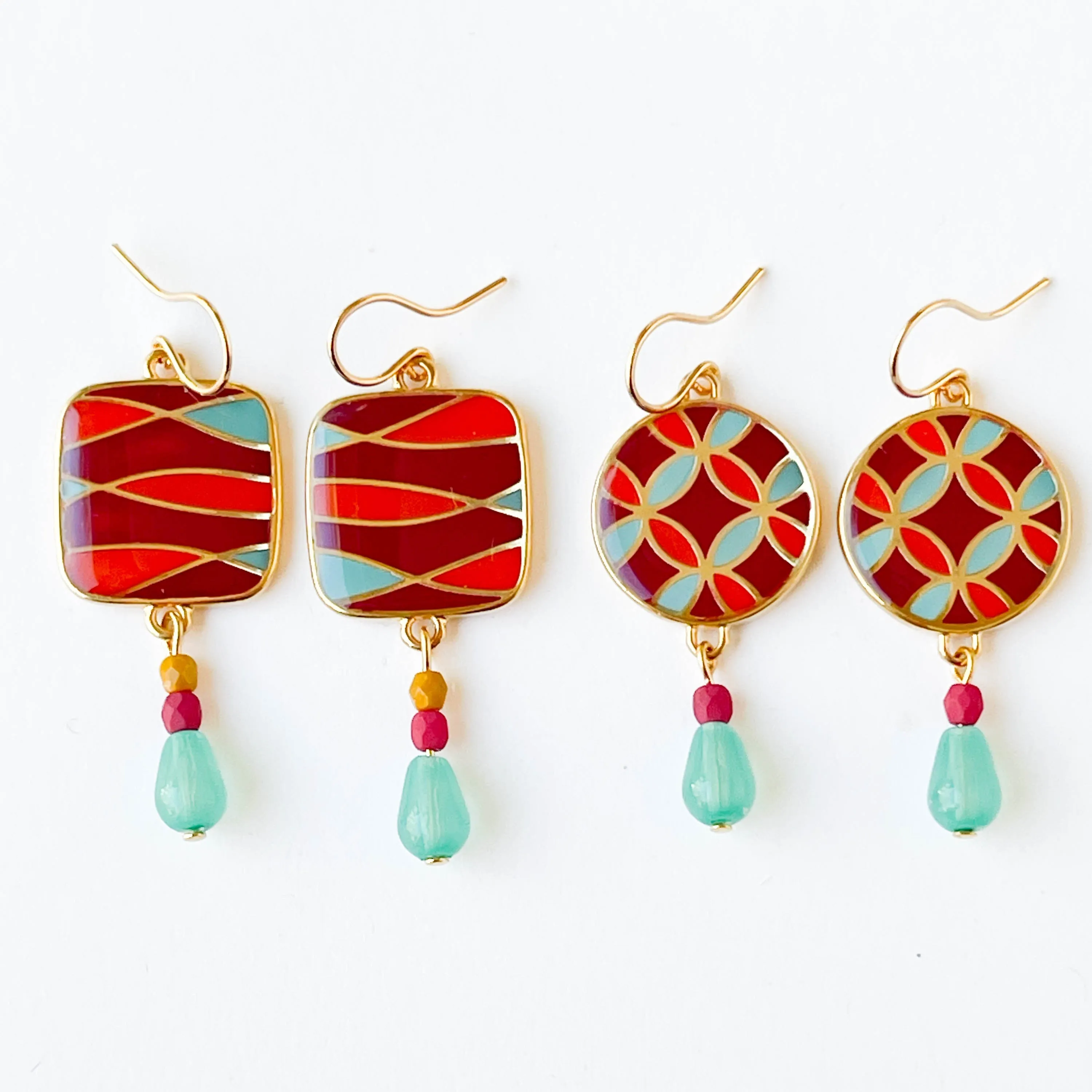 Red Mid-Century Style Earrings - WS